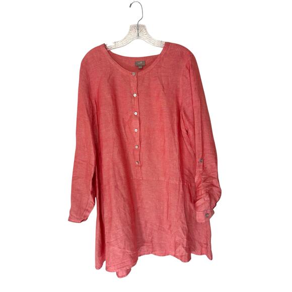 J. Jill Red Lightweight Basic Lagenlook Coastal Grandma Linen Blouse Size Large - Picture 1 of 13